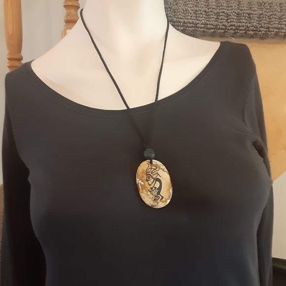 AWESOME- Picture Jasper/ Black Lava Stone/ Faux Black Suede Cord Necklace. - Picture 8 of 9